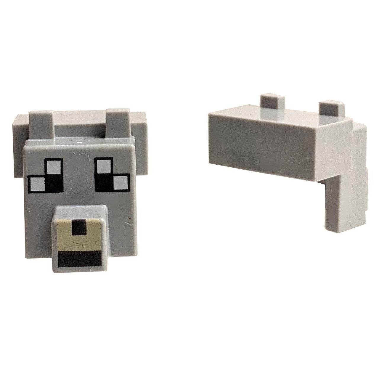 LEGO Minecraft Wolf Head 20308pb04 shown from front and side angles.