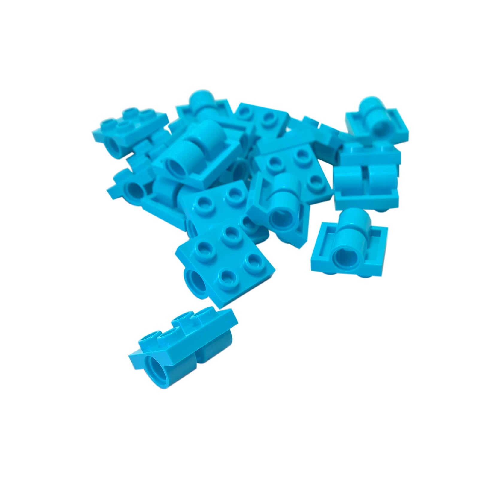 LEGO® modified plate 2 x 2 with pin holes (part 2817) in medium azure used for Technic connections and structural builds
