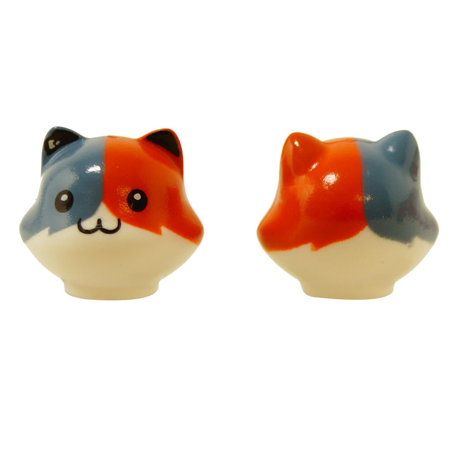 LEGO® Fortnite Meowscles Head (5481pb01) — Calico cat-style head featuring a split blue and orange pattern with a cute printed face.  