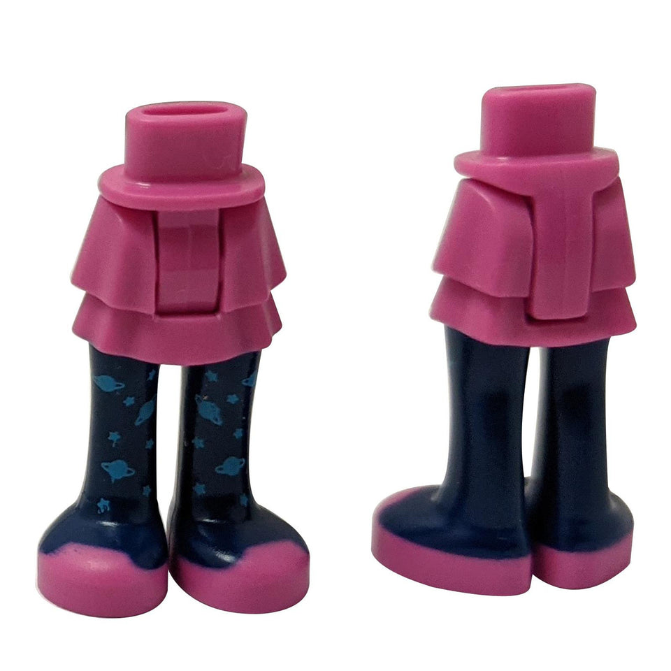 Caderas de muñeca mini y falda en capas, leggings azul oscuro con planetas azul oscuro, patrón de zapatos rosa oscuro - Bisagra gruesa 