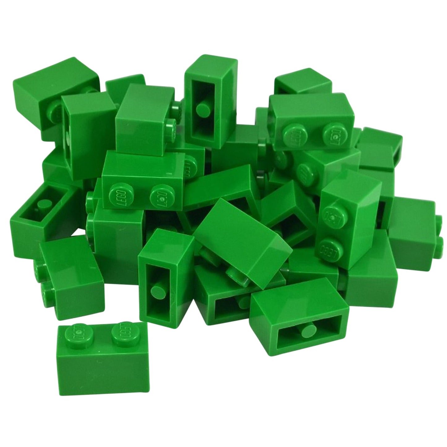 LEGO® brick 1x2 standard building piece 3004 used for basic construction and detailing, bright green
