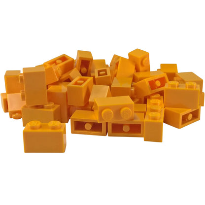 LEGO® brick 1x2 standard building piece 3004 used for basic construction and detailing, bright light orange
