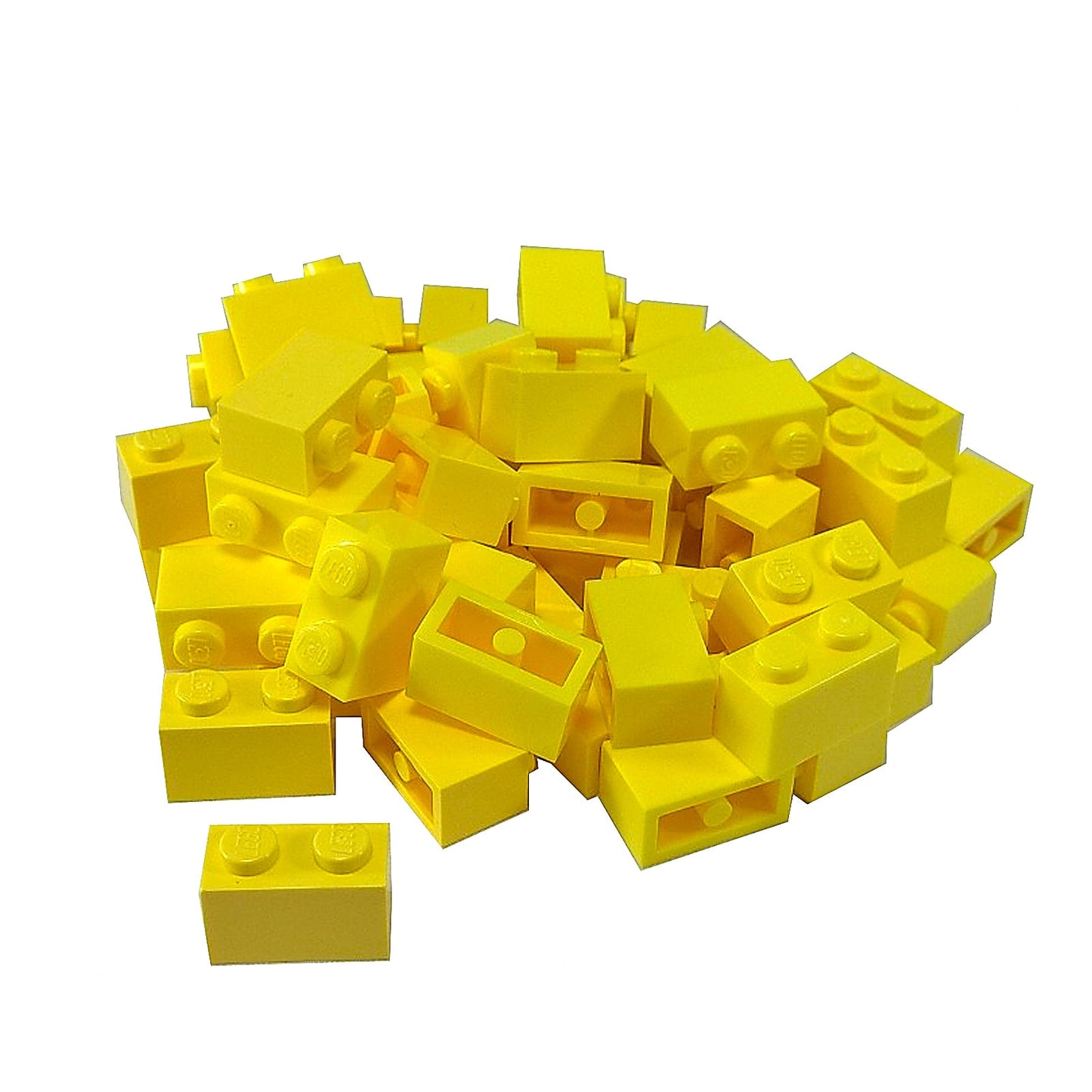 LEGO® brick 1x2 standard building piece 3004 used for basic construction and detailing, bright light yellow
