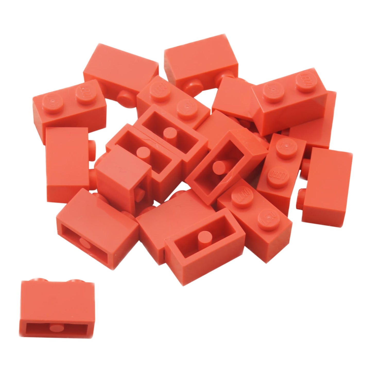 LEGO® brick 1x2 standard building piece 3004 used for basic construction and detailing, coral
