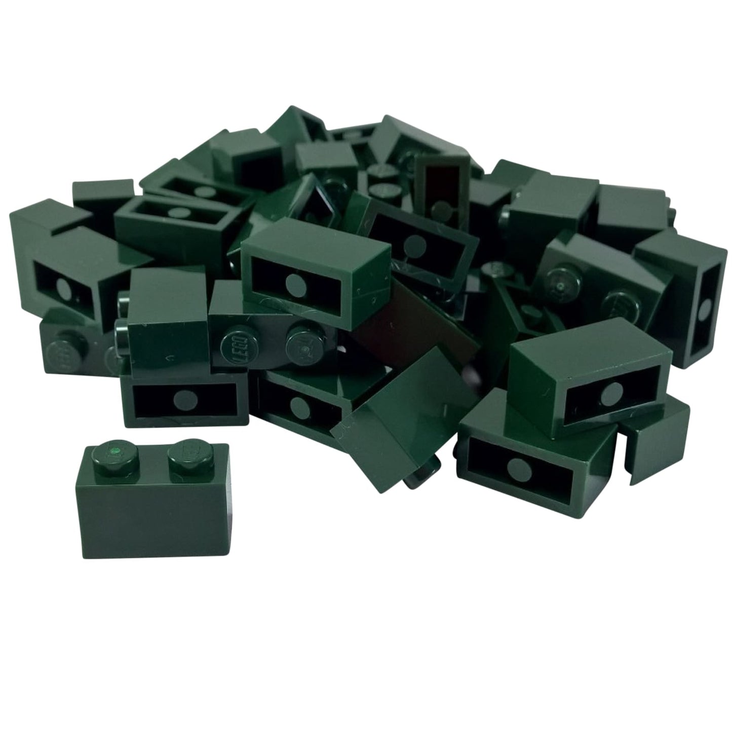 LEGO® brick 1x2 standard building piece 3004 used for basic construction and detailing, dark green
