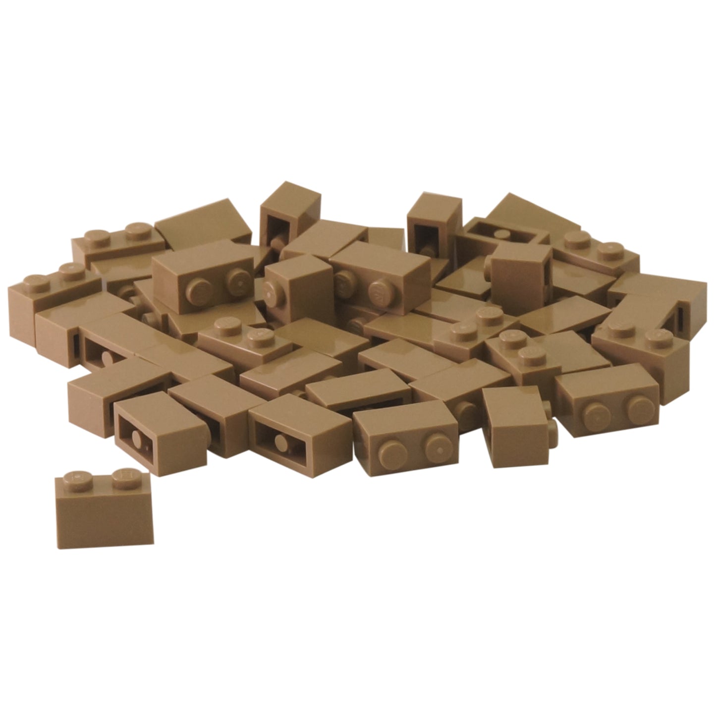 LEGO® brick 1x2 standard building piece 3004 used for basic construction and detailing, dark tan
