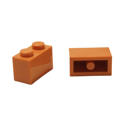 LEGO® brick 1x2 standard building piece 3004 used for basic construction and detailing, medium nougat