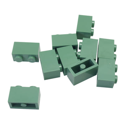 LEGO® brick 1x2 standard building piece 3004 used for basic construction and detailing, sand green
