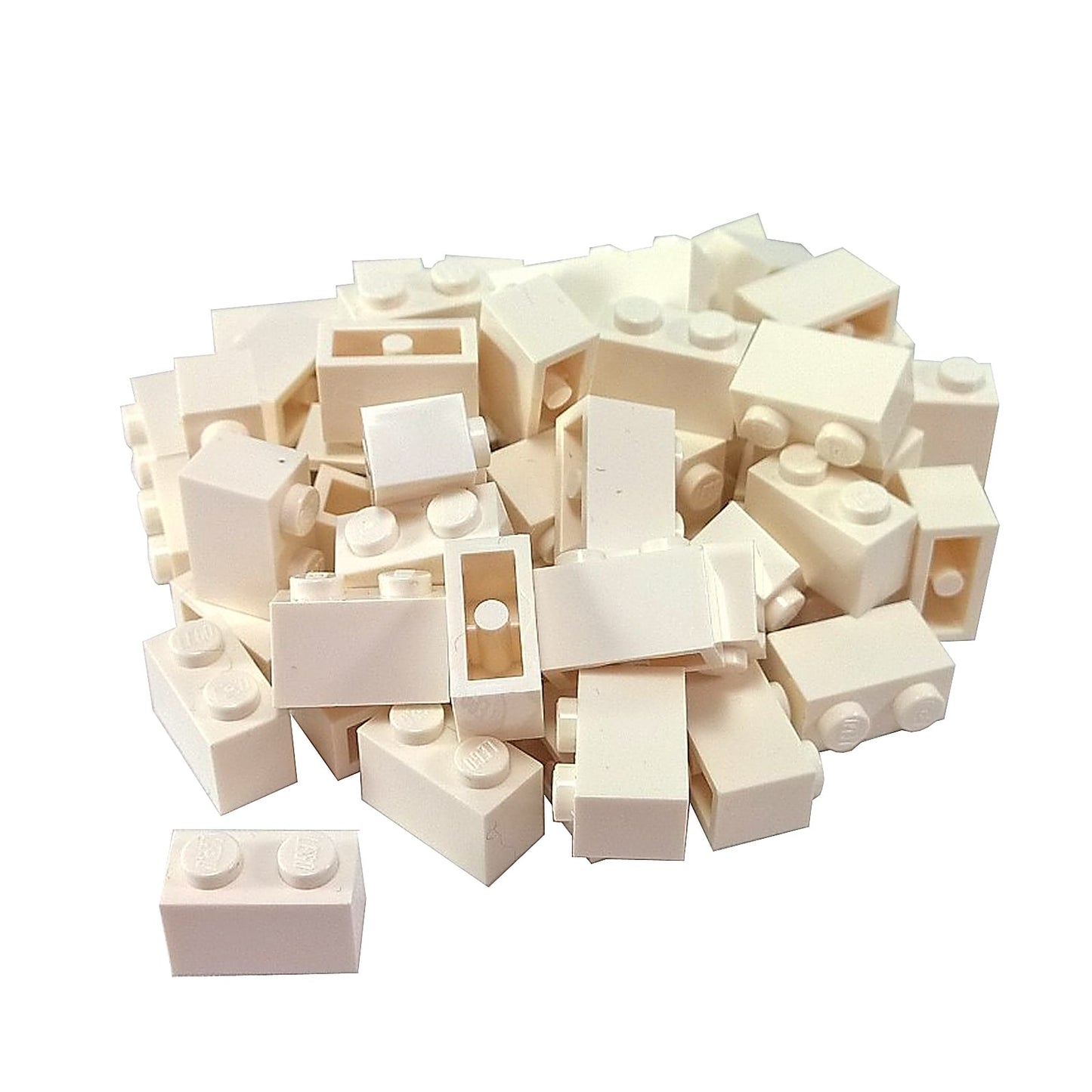 LEGO® brick 1x2 standard building piece 3004 used for basic construction and detailing, white
