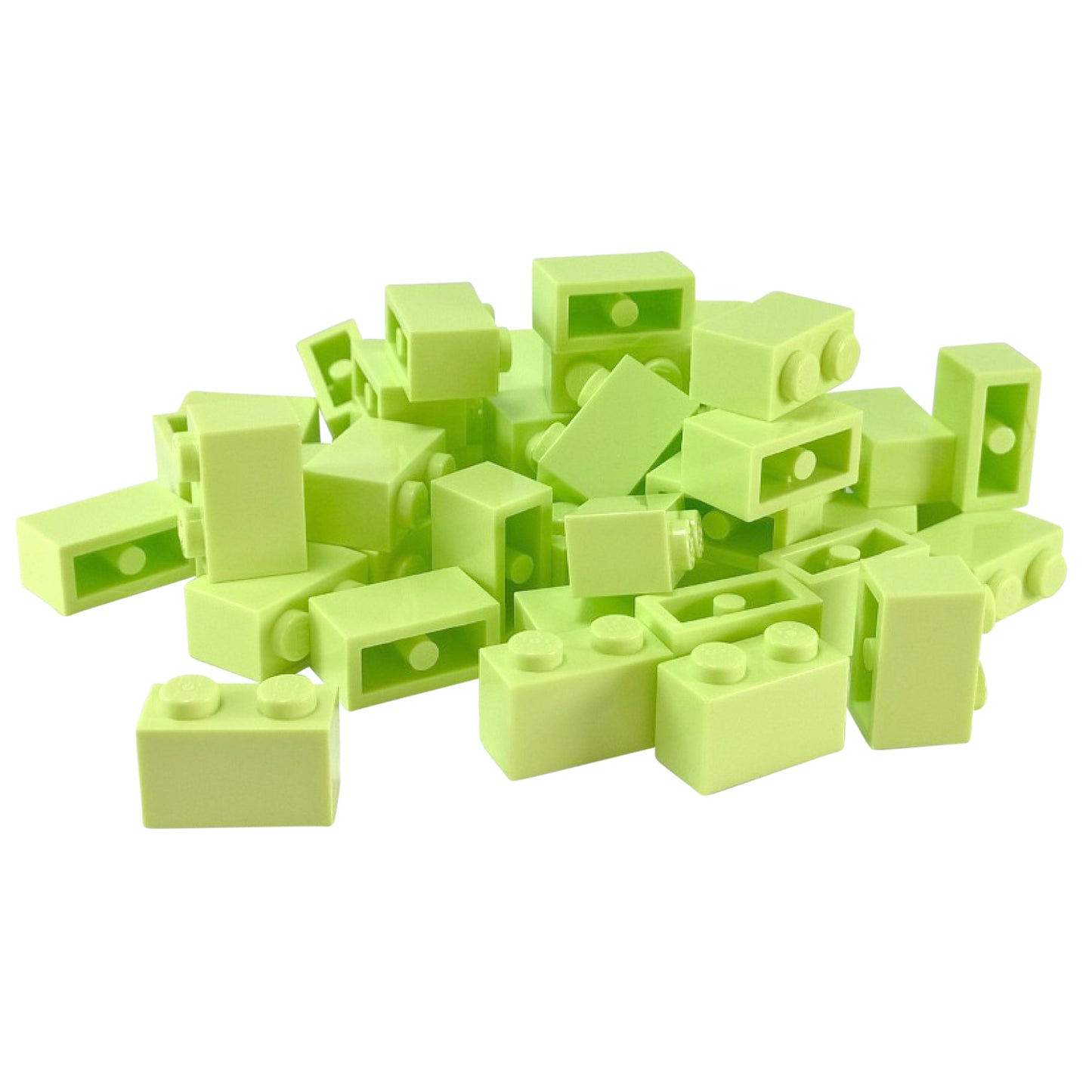 LEGO® brick 1x2 standard building piece 3004 used for basic construction and detailing, yellowish green

