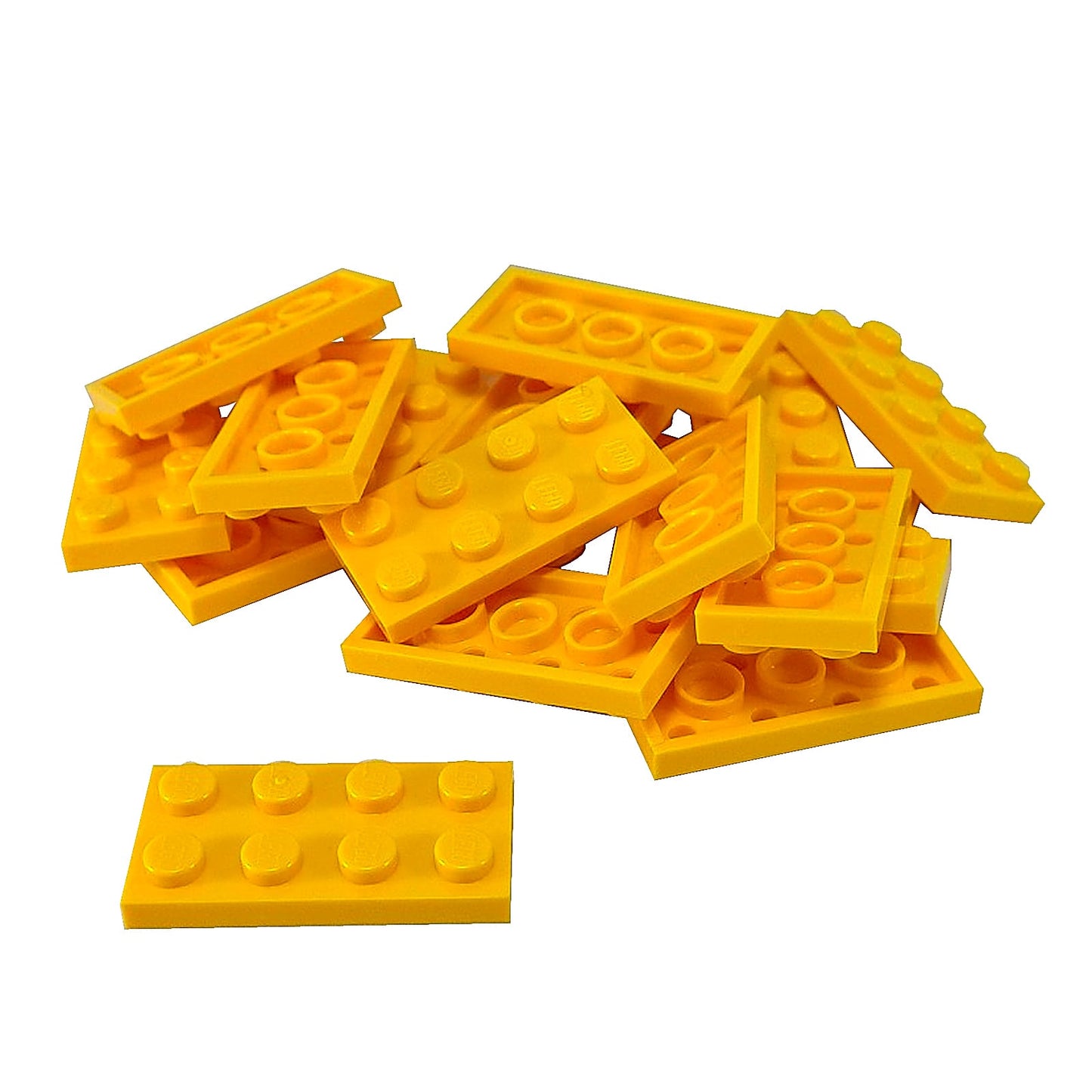 LEGO® plate 2x4 flat building piece 3020 used for layering and structural support, bright light orange
