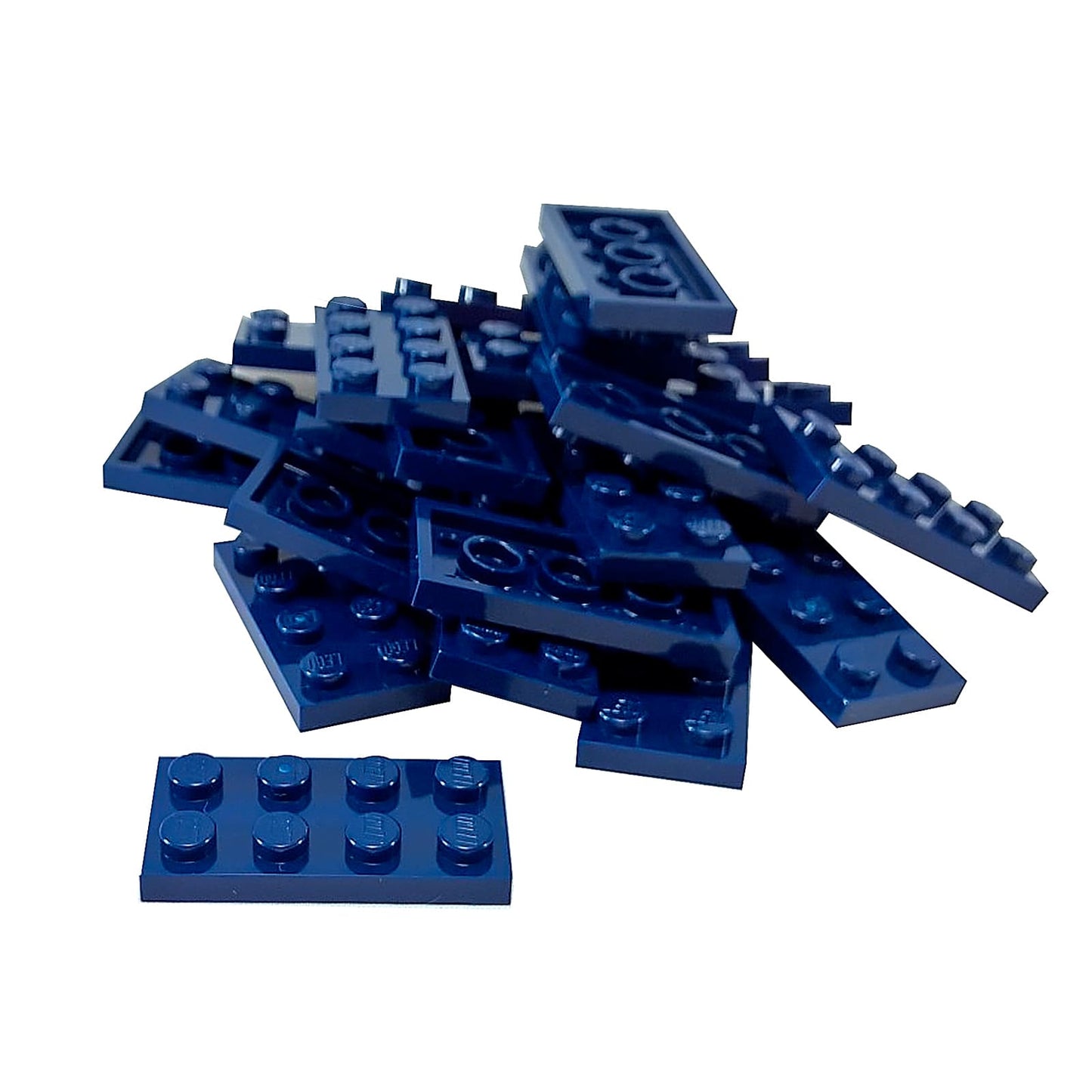 LEGO® plate 2x4 flat building piece 3020 used for layering and structural support, dark blue
