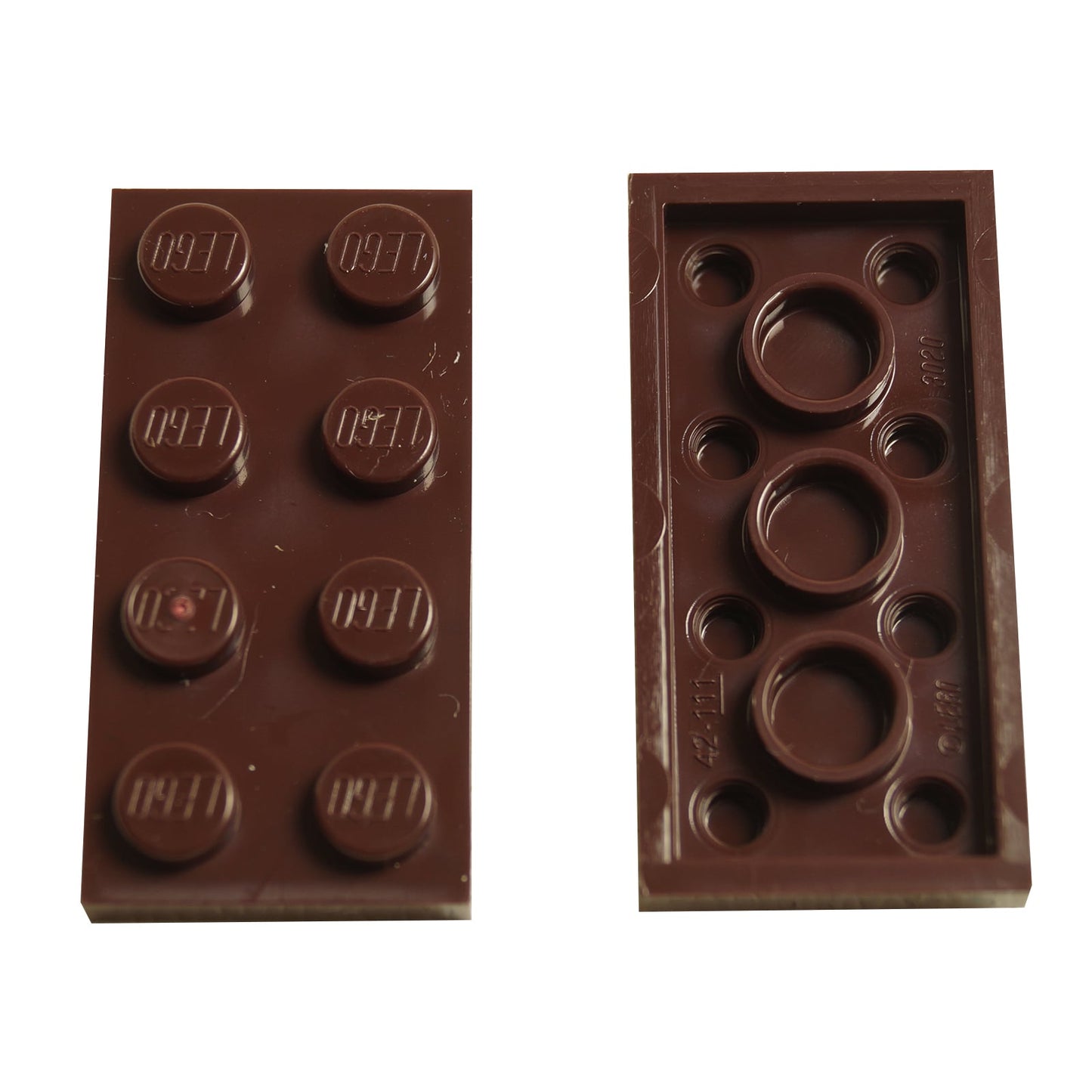 LEGO® plate 2x4 flat building piece 3020 used for layering and structural support, dark brown

