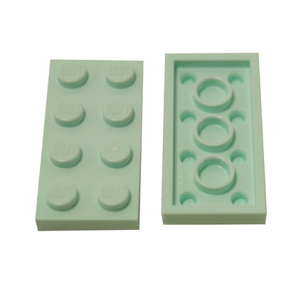 LEGO® plate 2x4 flat building piece 3020 used for layering and structural support, light aqua

