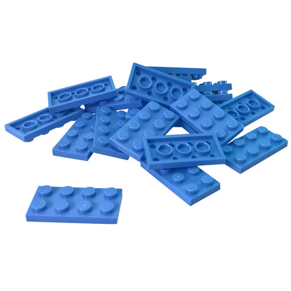 LEGO® plate 2x4 flat building piece 3020 used for layering and structural support, medium blue
