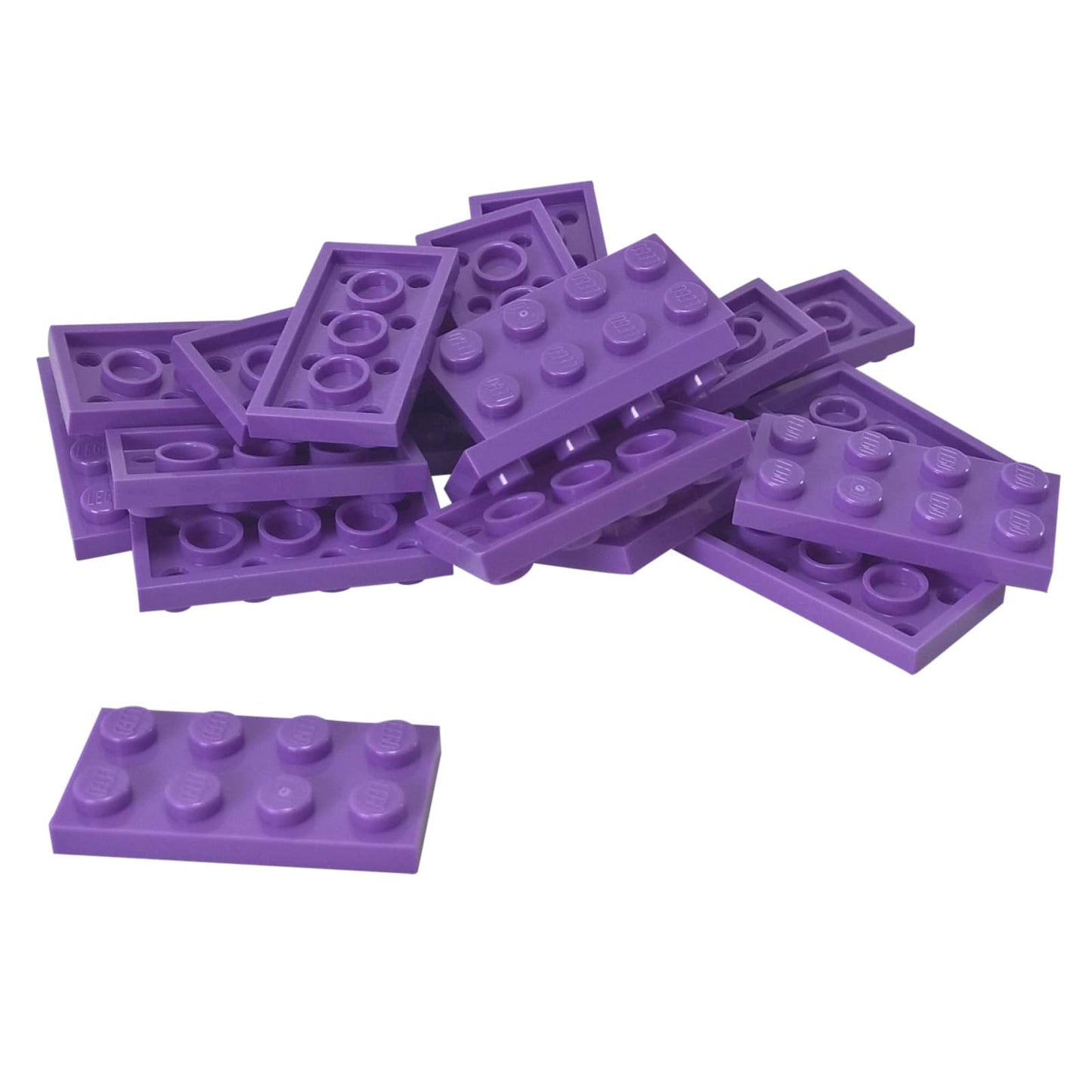 LEGO® plate 2x4 flat building piece 3020 used for layering and structural support, medium lavender
