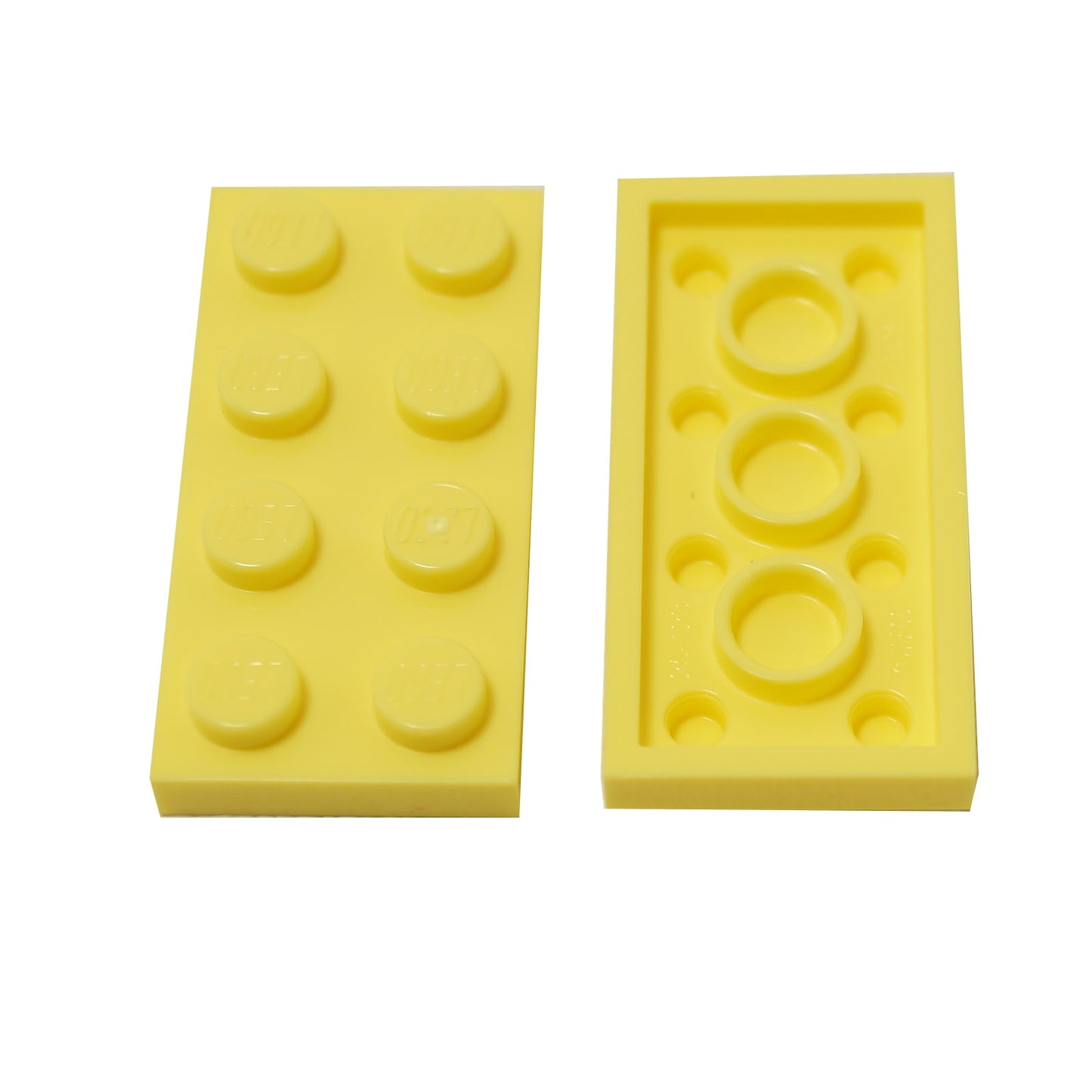 LEGO® plate 2x4 flat building piece 3020 used for layering and structural support, neon yellow
