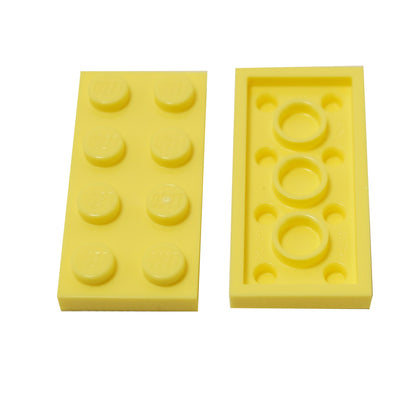 LEGO® plate 2x4 flat building piece 3020 used for layering and structural support, neon yellow
