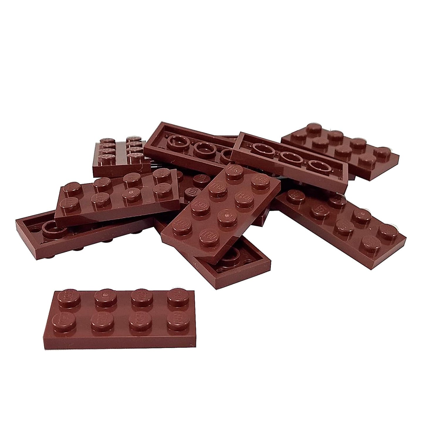 LEGO® plate 2x4 flat building piece 3020 used for layering and structural support, reddish brown
