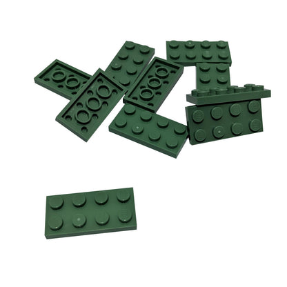 LEGO® plate 2x4 flat building piece 3020 used for layering and structural support, sand green
