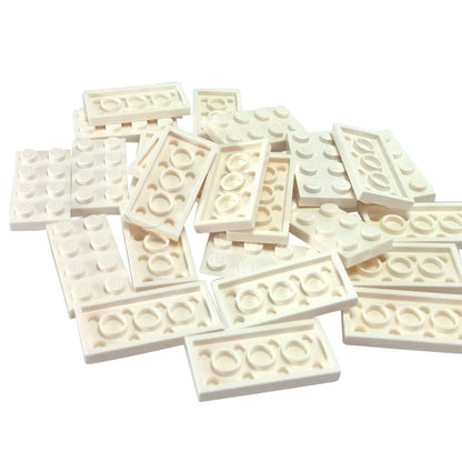 LEGO® plate 2x4 flat building piece 3020 used for layering and structural support, white
