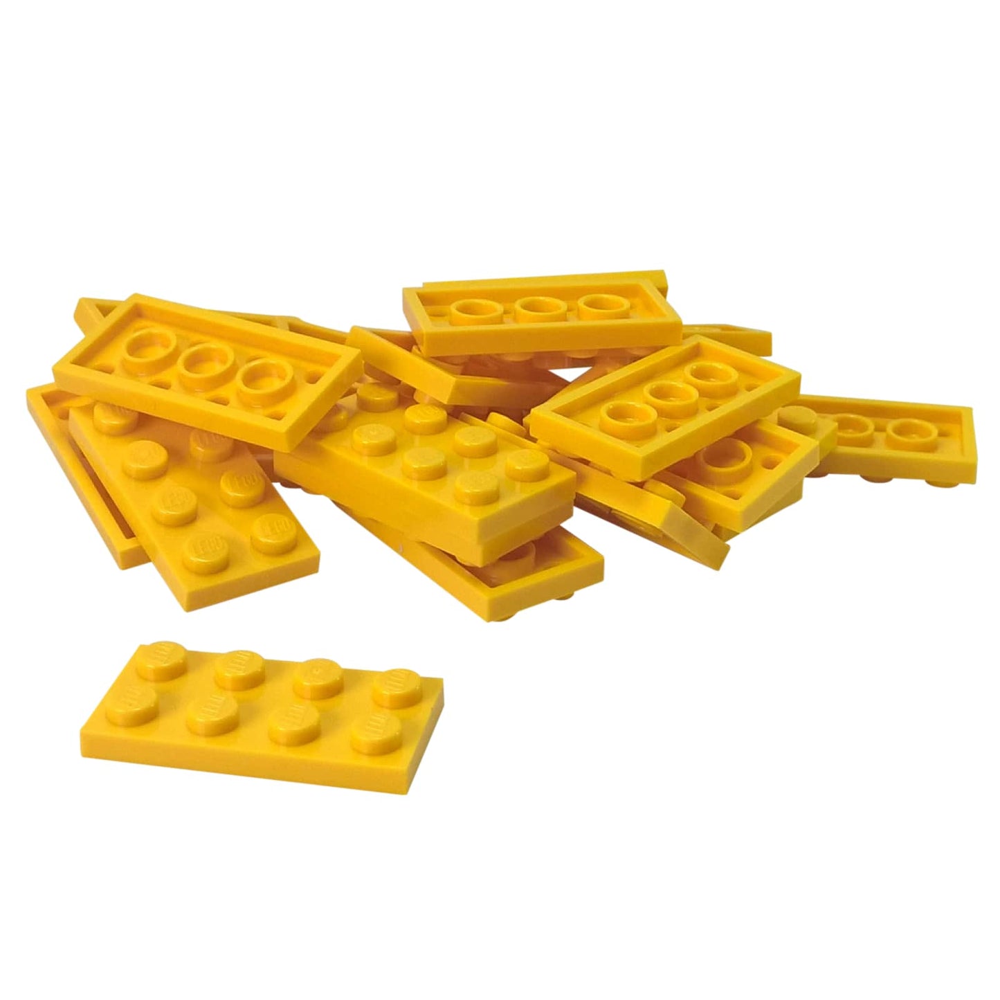 LEGO® plate 2x4 flat building piece 3020 used for layering and structural support, yellow

