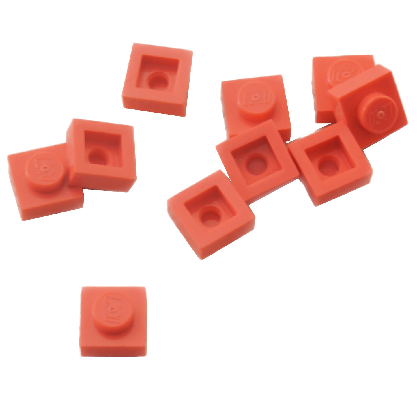LEGO® Placa 1x1 en coral, un elemento básico versátil ideal para detalles, espaciado y conexiones precisas de MOC.

