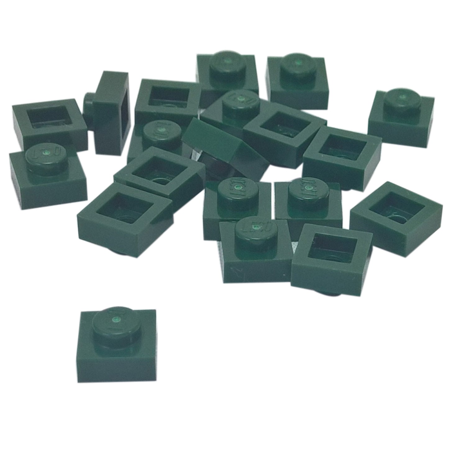 LEGO® Placa 1x1 en verde oscuro, un elemento básico versátil ideal para detalles, espaciado y conexiones precisas de MOC.
