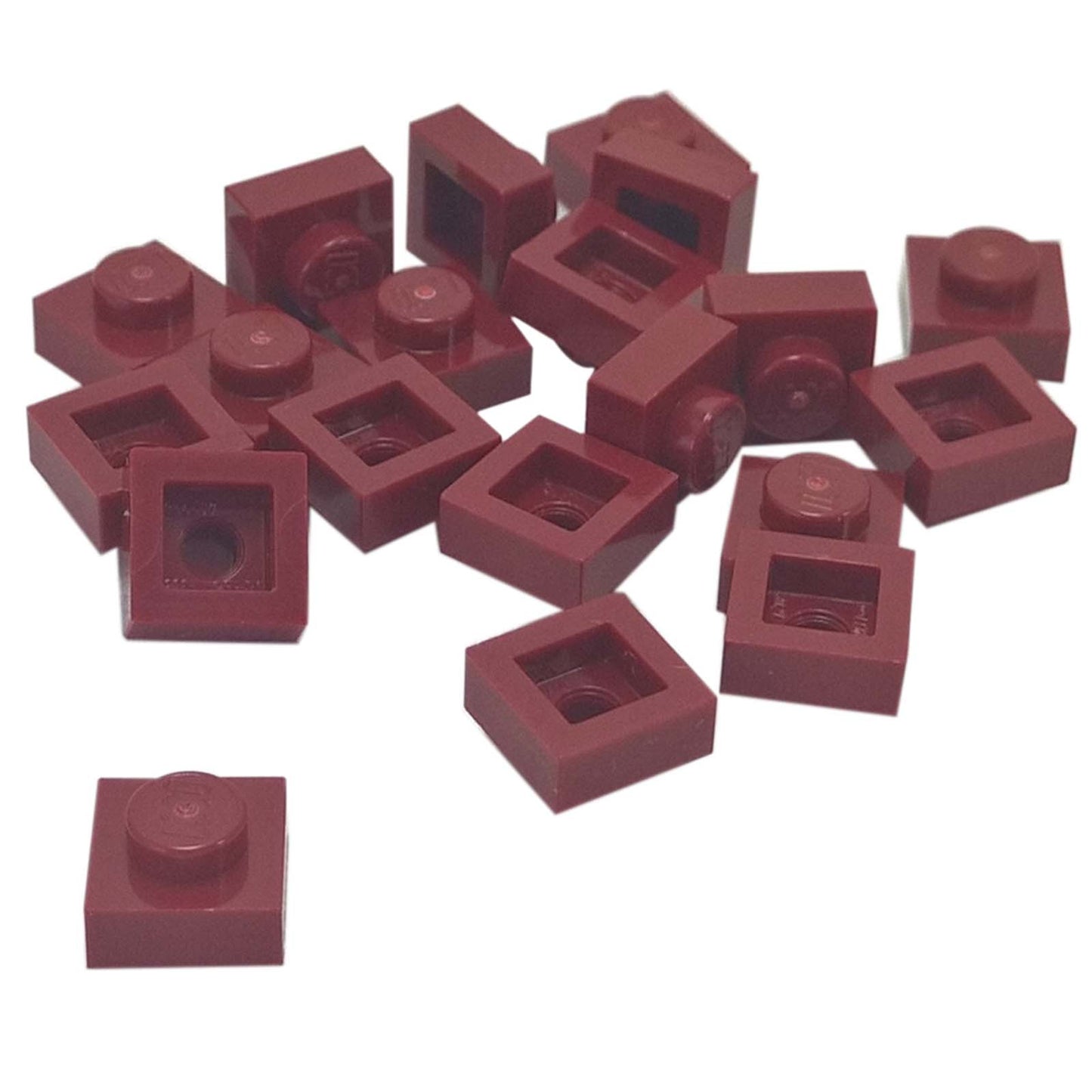 LEGO® Placa 1x1 en rojo oscuro, un elemento básico versátil ideal para detalles, espaciado y conexiones precisas de MOC.
