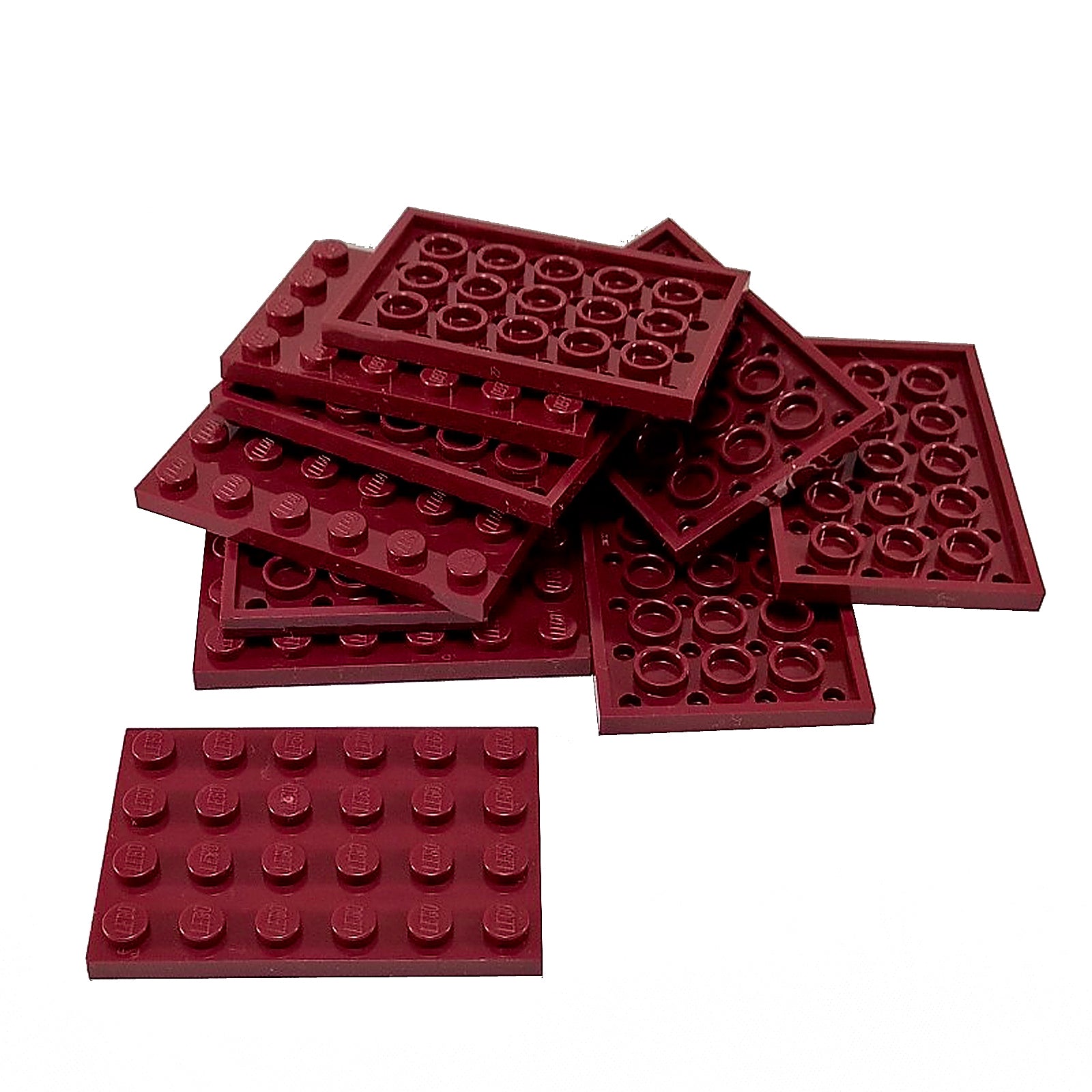LEGO® Plate 4 x 6 (3032) in standard rectangular shape for building bases, platforms, and structural support in dak-red