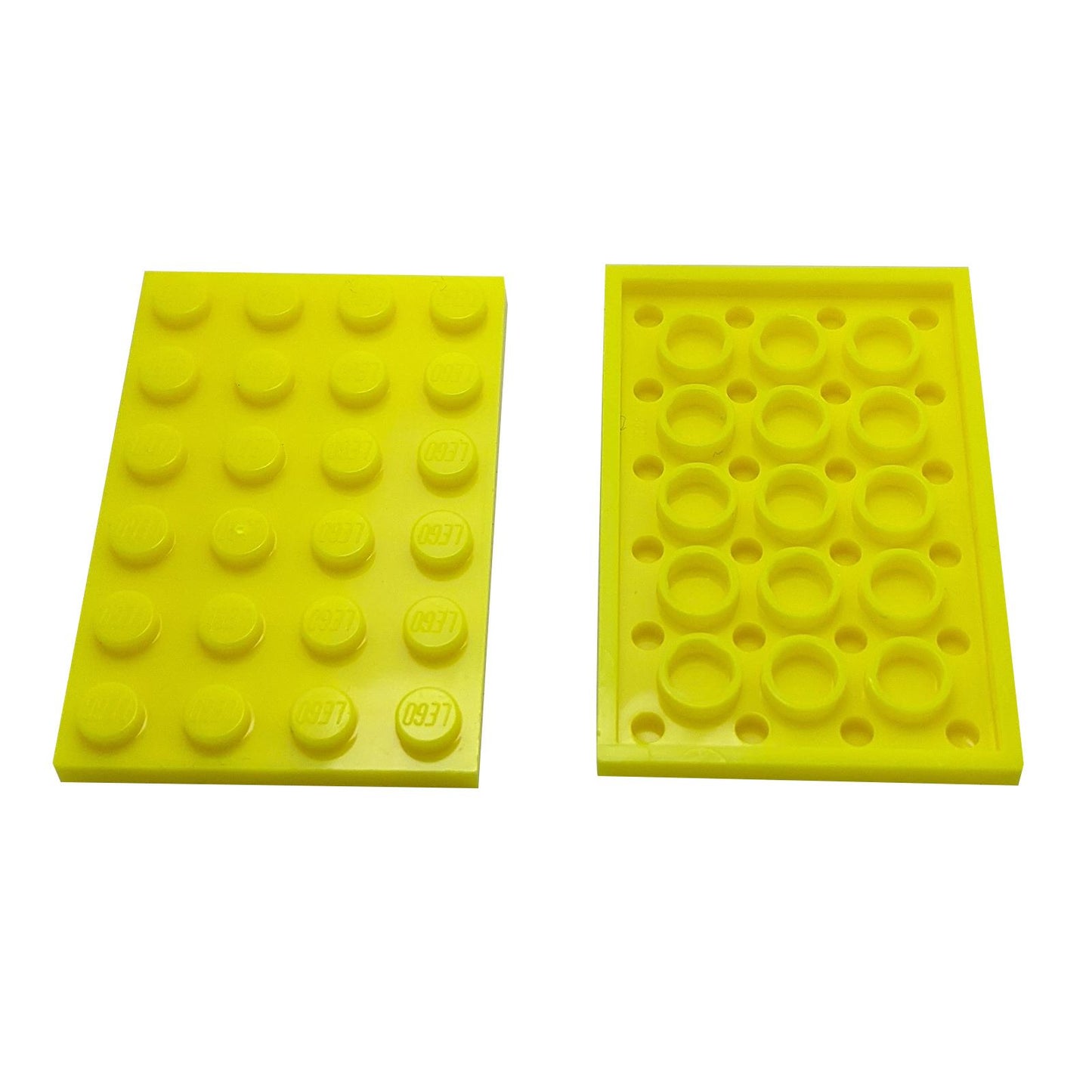 LEGO® Plate 4 x 6 (3032) in standard rectangular shape for building bases, platforms, and structural support in neon yellow.