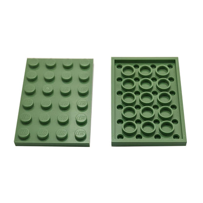 LEGO® Plate 4 x 6 (3032) in standard rectangular shape for building bases, platforms, and structural support in sand green.