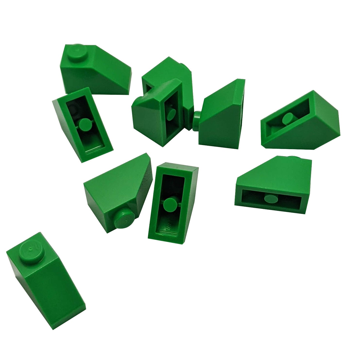 Bright green 2x1 slope 45 degree brick part 3040 angled building piece
