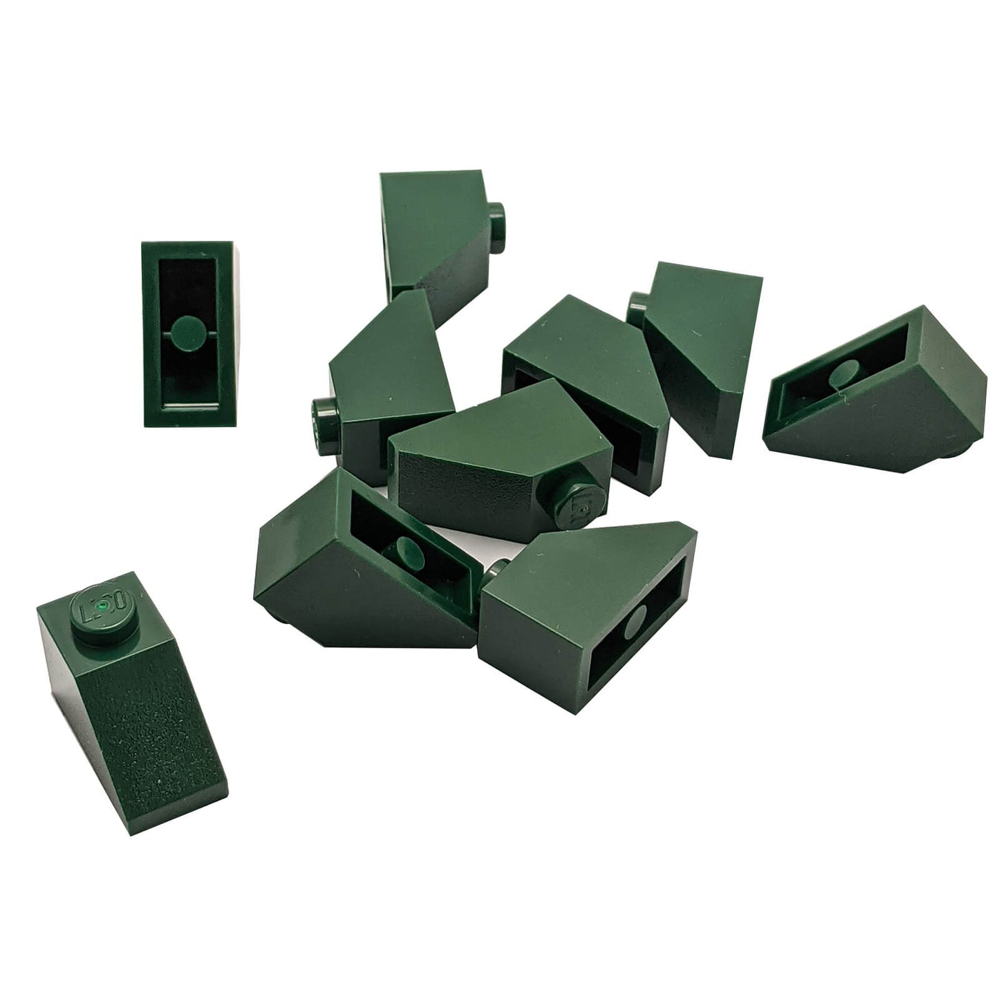 Dark green 2x1 slope 45 degree brick part 3040 angled building piece
