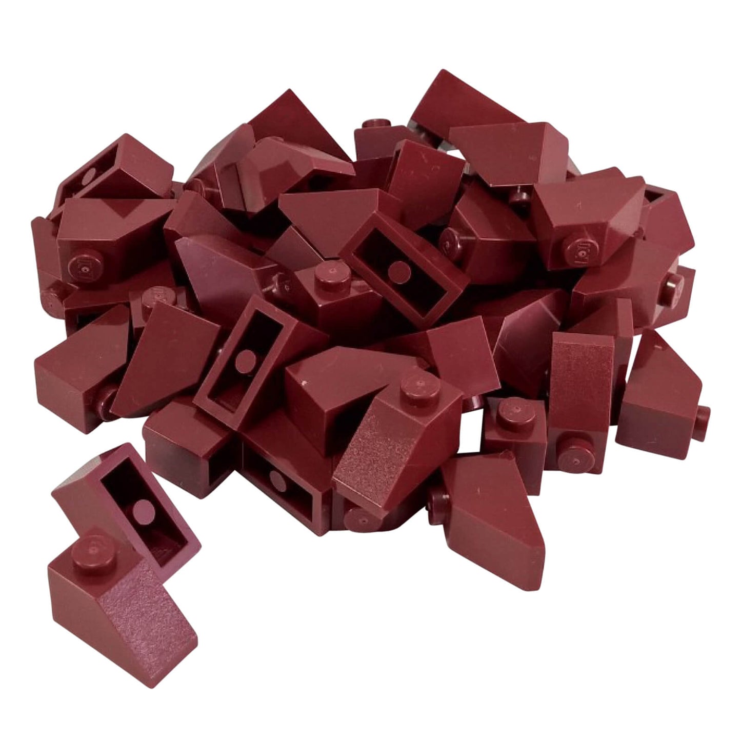 Dark red 2x1 slope 45 degree brick part 3040 angled building piece
