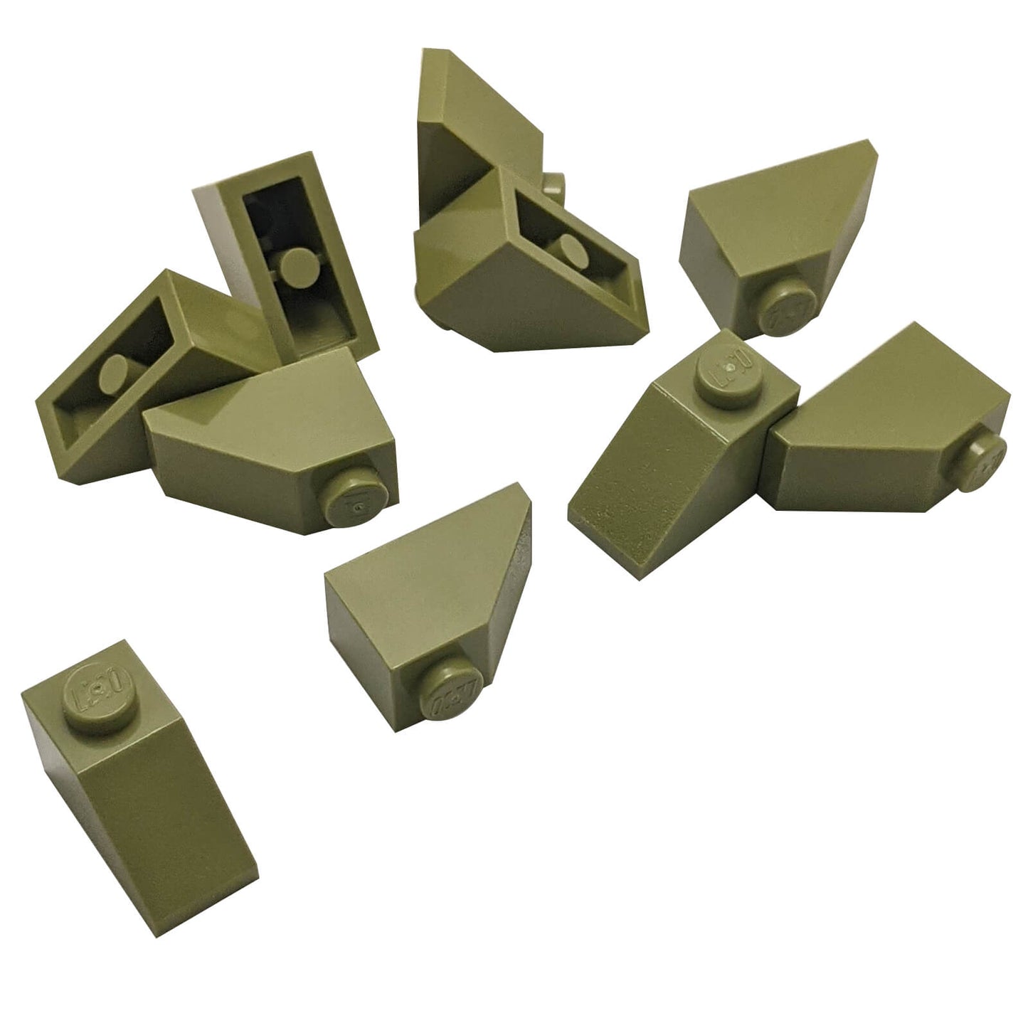 Olive green 2x1 slope 45 degree brick part 3040 angled building piece
