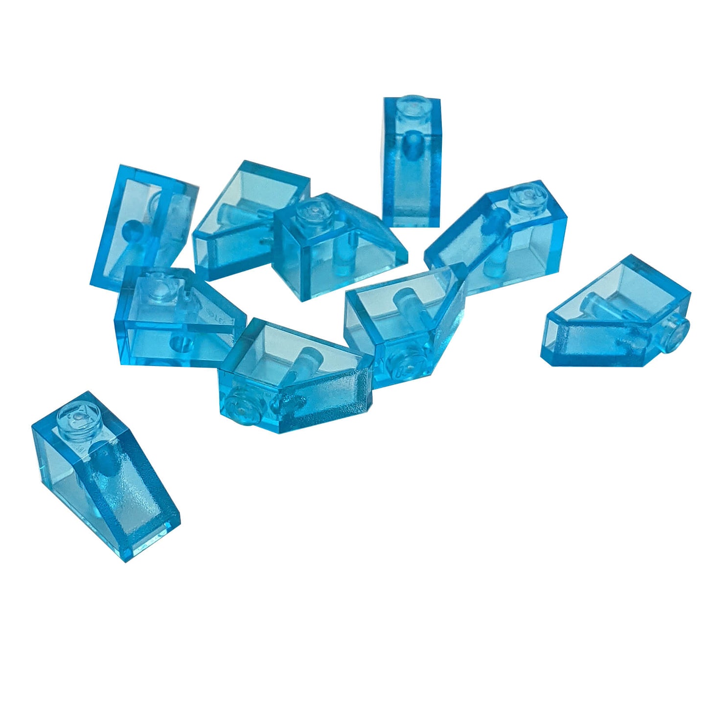 Transparent light blue 2x1 slope 45 degree brick part 3040 angled piece
