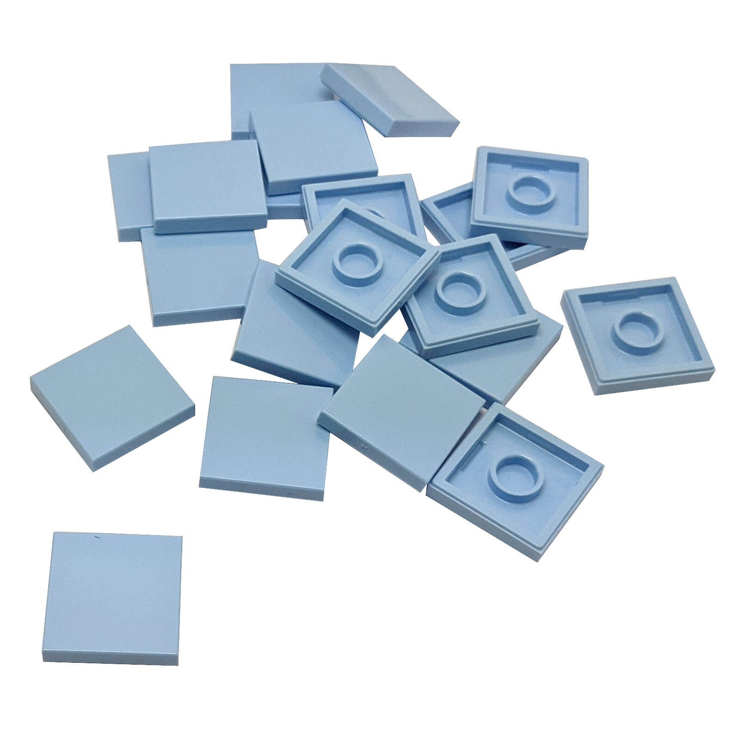 LEGO Tile 2 x 2 part 3068 with smooth square top and underside connection ring bright light blue