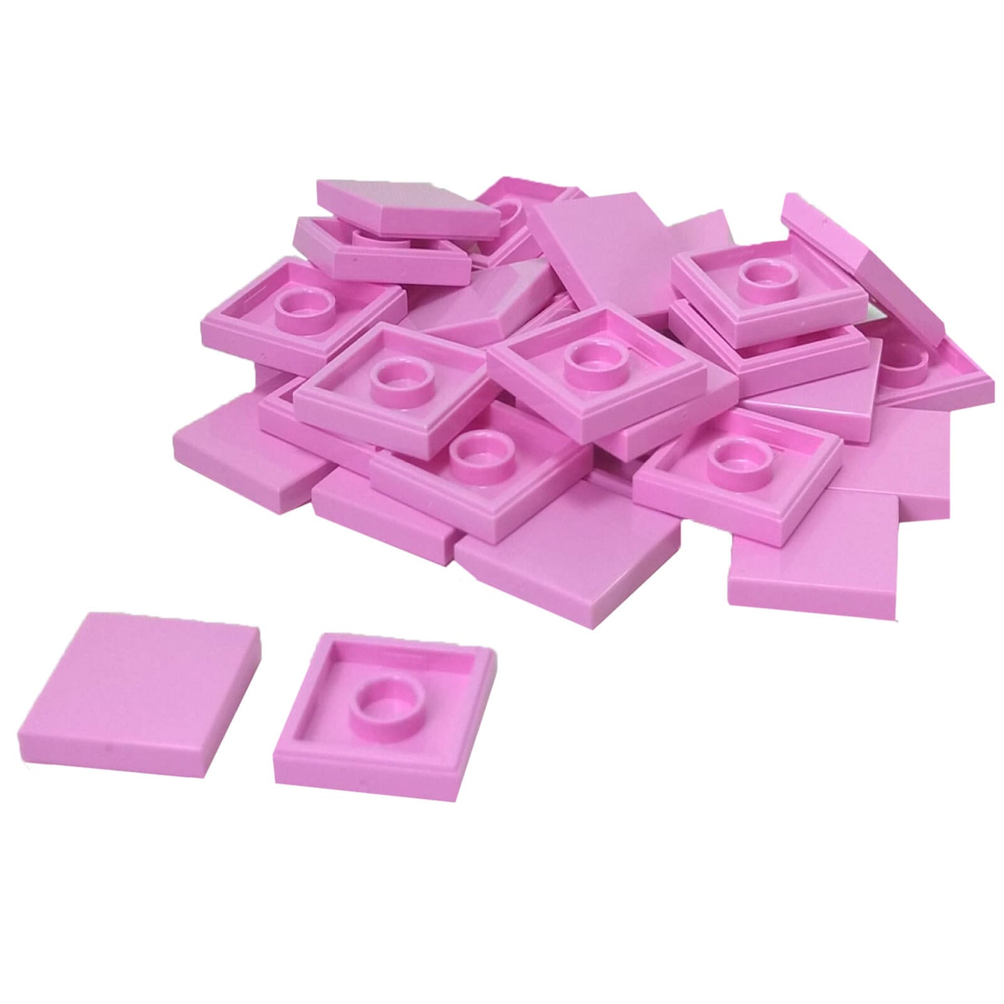 LEGO Tile 2 x 2 part 3068 with smooth square top and underside connection ring bright pink