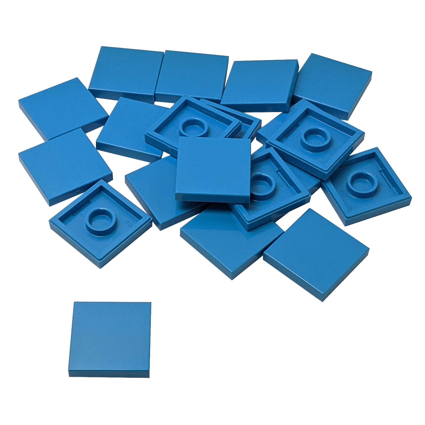LEGO Tile 2 x 2 part 3068 with smooth square top and underside connection ring dark azure