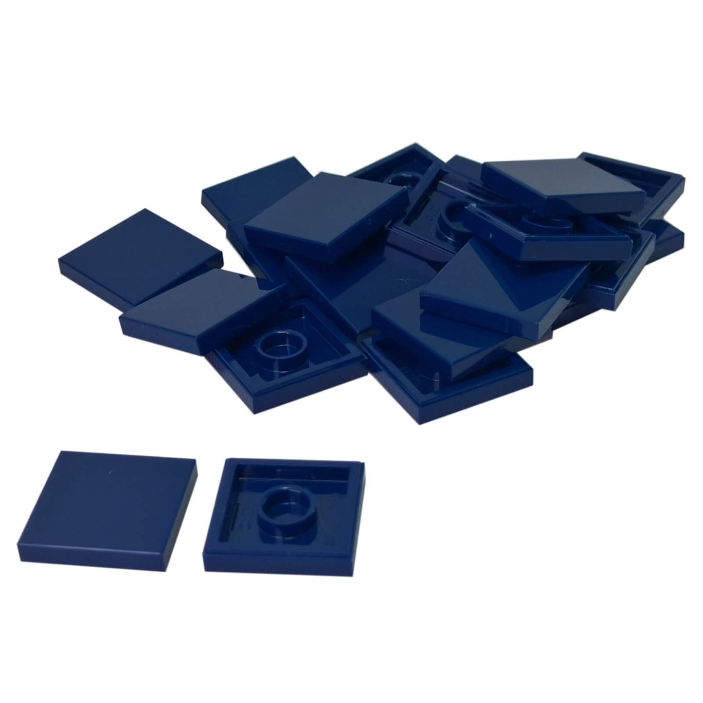 LEGO Tile 2 x 2 part 3068 with smooth square top and underside connection ring dark blue