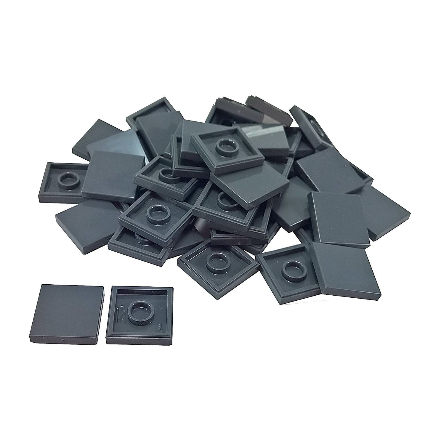 LEGO Tile 2 x 2 part 3068 with smooth square top and underside connection ring dark bluish gray