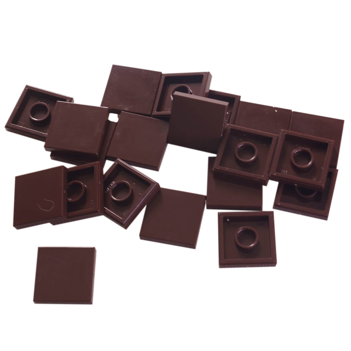 LEGO Tile 2 x 2 part 3068 with smooth square top and underside connection ring dark brown