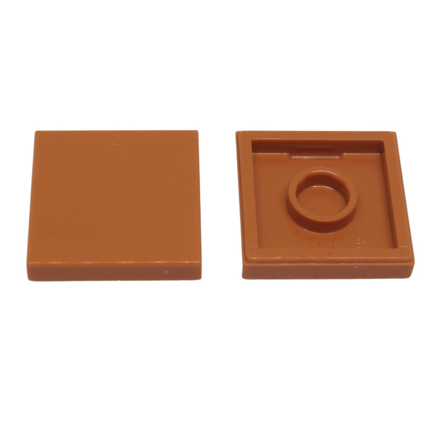 LEGO Tile 2 x 2 part 3068 with smooth square top and underside connection ring dark orange