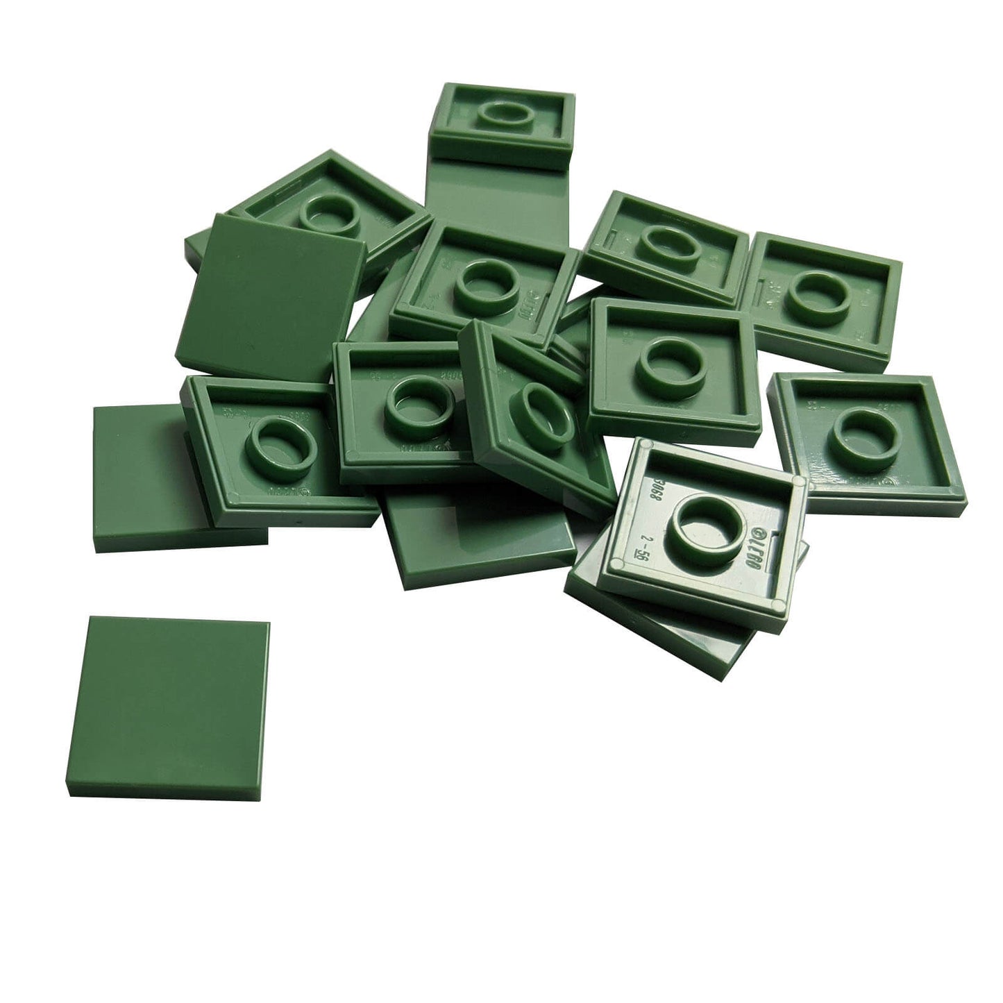 LEGO Tile 2 x 2 part 3068 with smooth square top and underside connection ring sand green