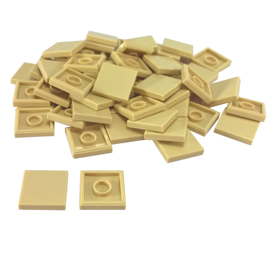 LEGO Tile 2 x 2 part 3068 with smooth square top and underside connection ring tan