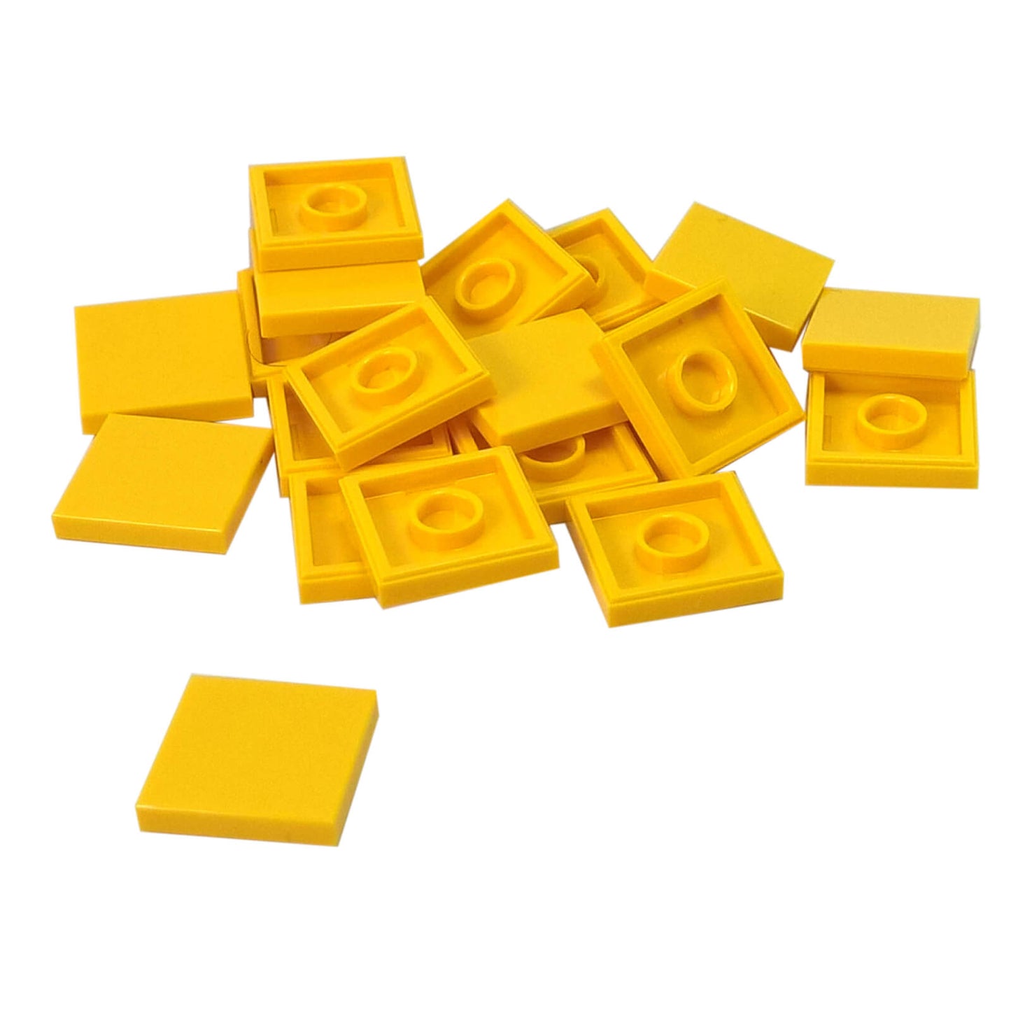 LEGO Tile 2 x 2 part 3068 with smooth square top and underside connection ring yellow