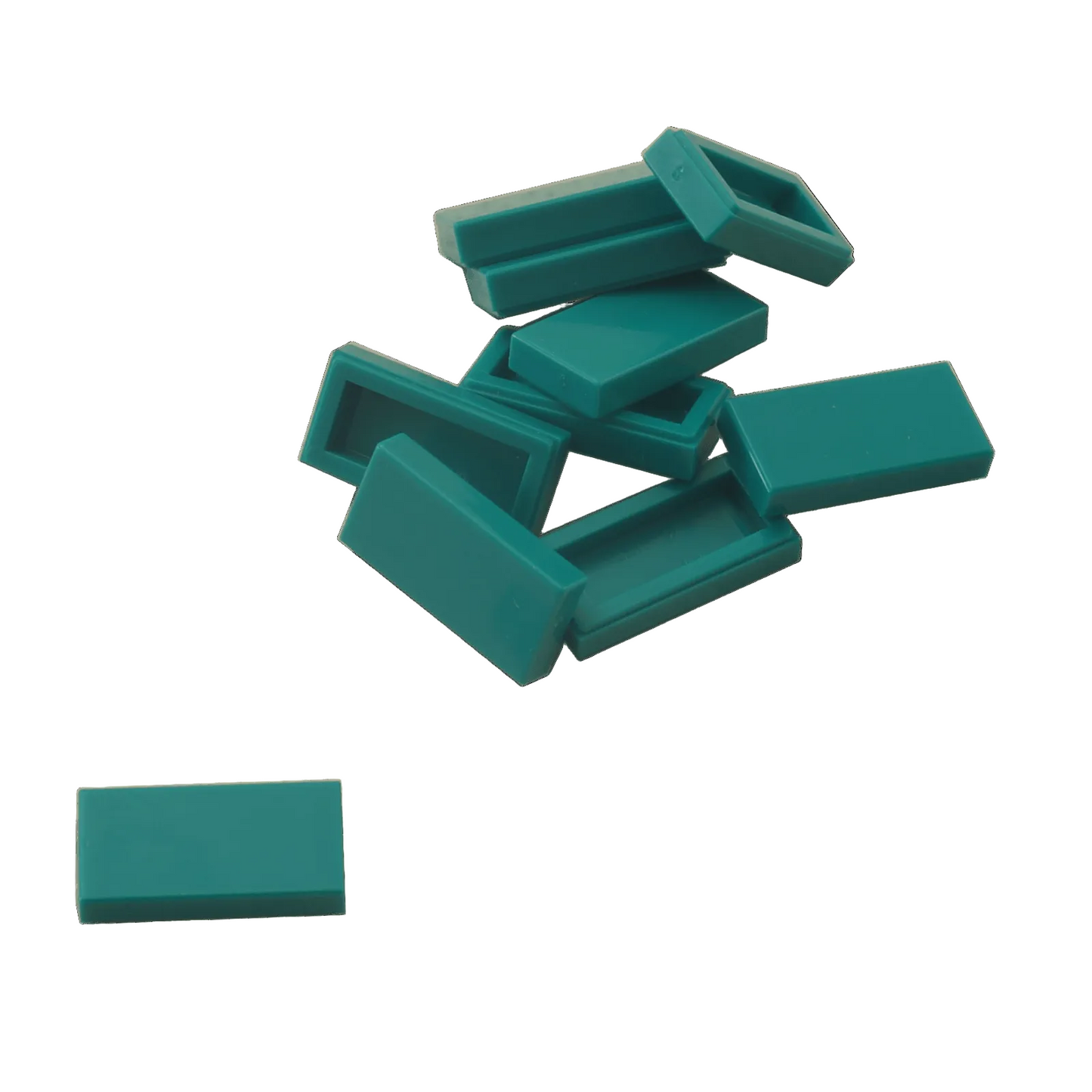 LEGO Tile 1 x 2 part 3069 with smooth rectangular top and recessed underside dark turquoise