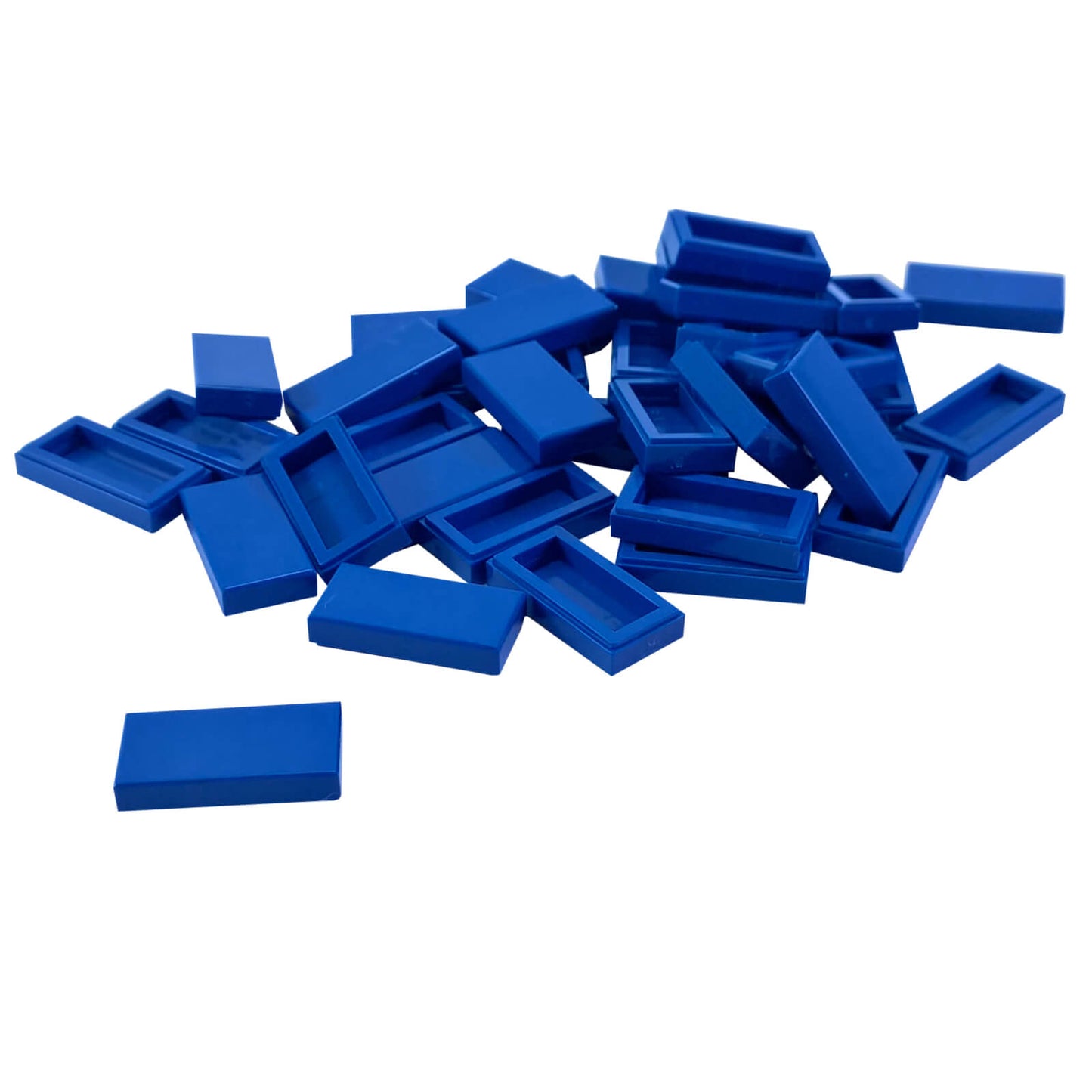 LEGO Tile 1 x 2 part 3069 with smooth rectangular top and recessed underside blue