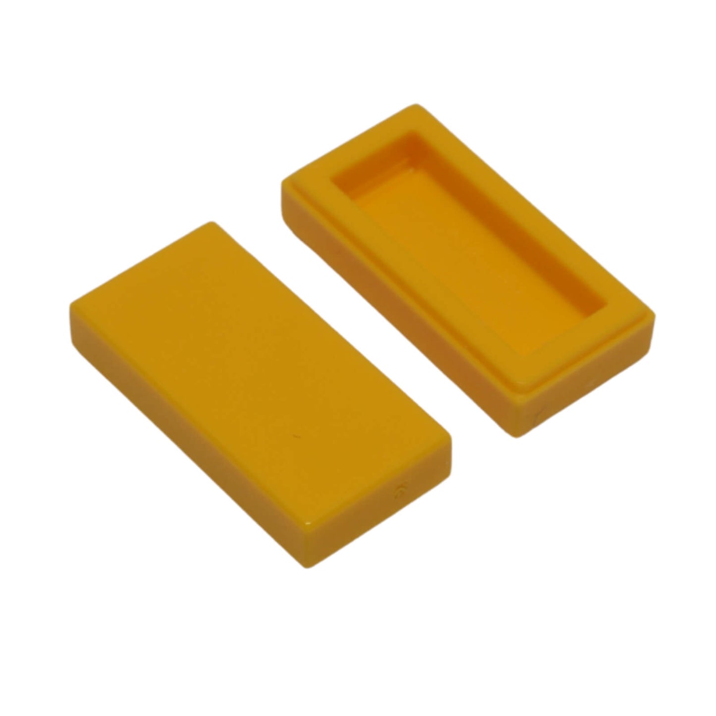LEGO Tile 1 x 2 part 3069 with smooth rectangular top and recessed underside bright light orange